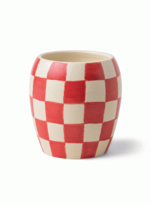 CM1104EU Checkmate Checkered Porcelain Candle 311g - Red - Rose and Santal